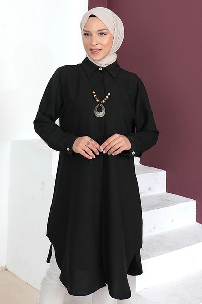 Tesettür Dünyası Plus Size Halskette Tunika Tsd230509 Schwarz