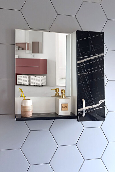 Nurcelant Aynalı Raflı Banyo Dolabı 60 Mdf Üst Modül Siyah-beyaz Desenli Sonata