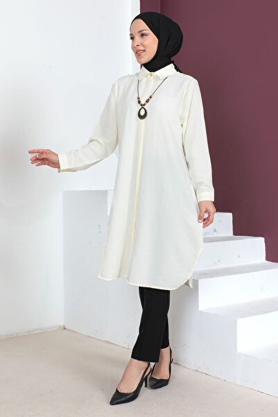 Tesettür Dünyası Large Size Necklace Tunic Tsd230509 Ecru