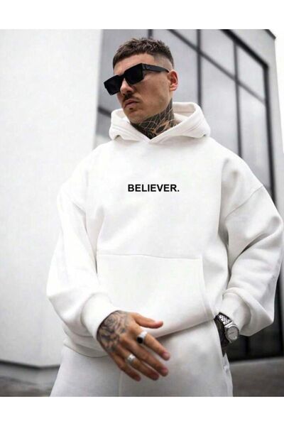 NO 601 Ανδρικό φούτερ με κουκούλα White Believer Printed