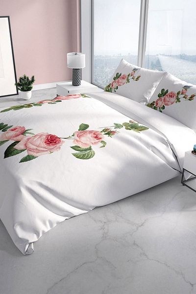 PerlaSera Pinkivy 3d Cotton Satin Double Duvet Cover Set