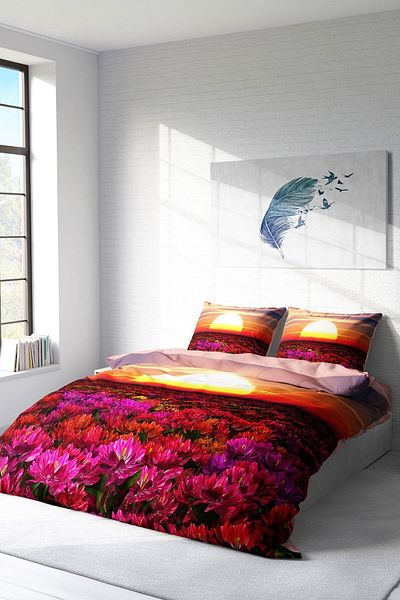 PerlaSera 3D Custom Design Duvet Cover Set - Double, Tightly Woven Cotton Satin, Sunset