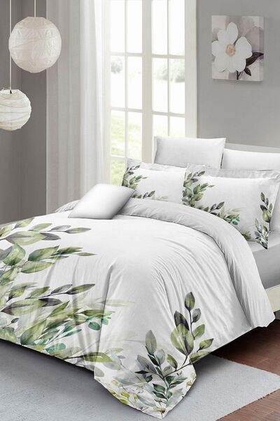 MonoHome Set cuvertură de pilota dublă Green Branch din satin de bumbac 3d