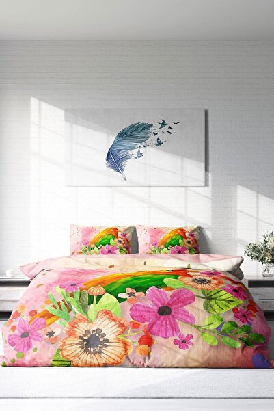 PerlaSera 3D Custom Design - Double Duvet Cover Set, Tight Woven Cotton Satin, Bird Nest Natural