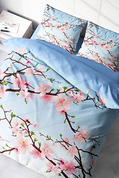 MonoHome طقم غطاء لحاف مزدوج ثلاثي الأبعاد باللون الأزرق الكرزي مقاس كينج مقاس 220 × 240 سم