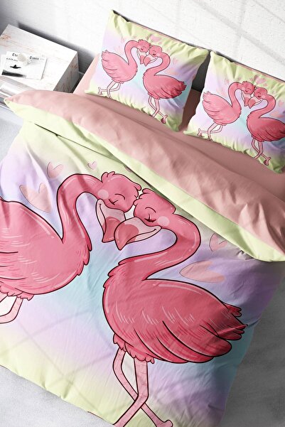 MonoHome Set de lenjerie de pat dublu din satin de bumbac 3d Love Birds