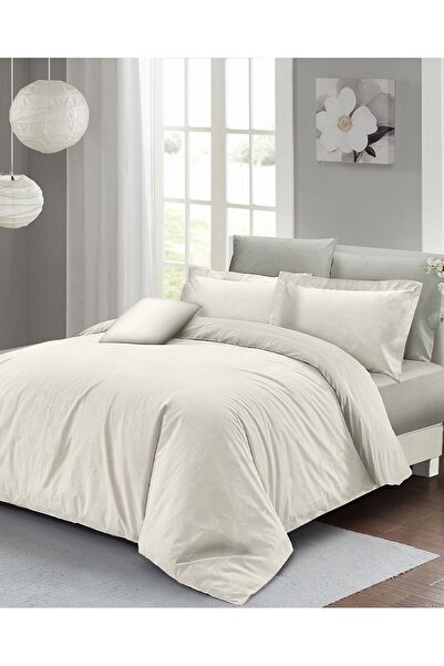 MonoHome Double Duvet Cover Set with Fitted Sheets Cream Lux Cotton Ranforce