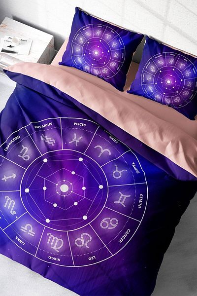 PerlaSera 3D Custom Design Duvet Cover Set - Double, Tightly Woven Cotton Satin, Astrology