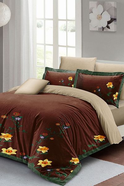 PerlaSera Sun Flowers 3D Custom Design - Double Duvet Cover Set, Tight Woven Cotton Satin