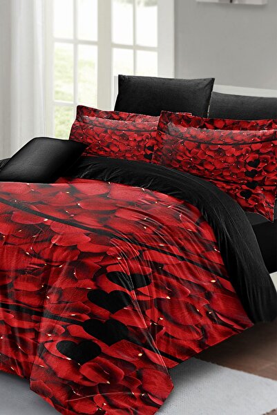 MonoHome Lastikli Çarşaflı %100 Pamuk Saten Çift Kişilik Nevresim Takımı Rose Feather