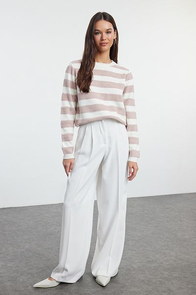 Trendyol Collection Basic Ecru Striped Knitwear Sweater - TWOAW25KZ00234