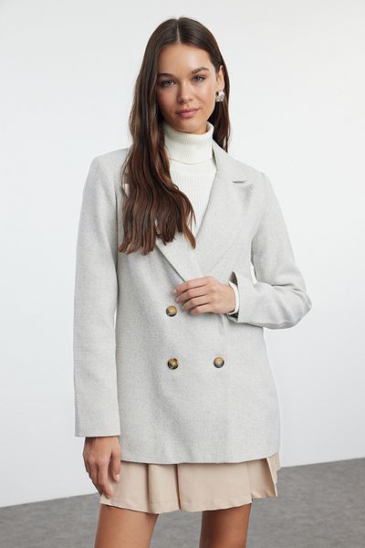 Trendyol Collection Graue, geknöpfte, gefütterte Webjacke mit normaler Passform - TWOAW22CE0622