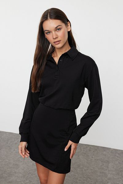 Trendyol Collection Polo Neck Mini Knitted Dress - Black, Body Fitting TWOAW25EL00228