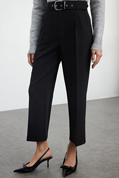 Trendyol Collection Ankle Length Woven Fabric Trousers with Black Belt Twoaw25Pl00043
