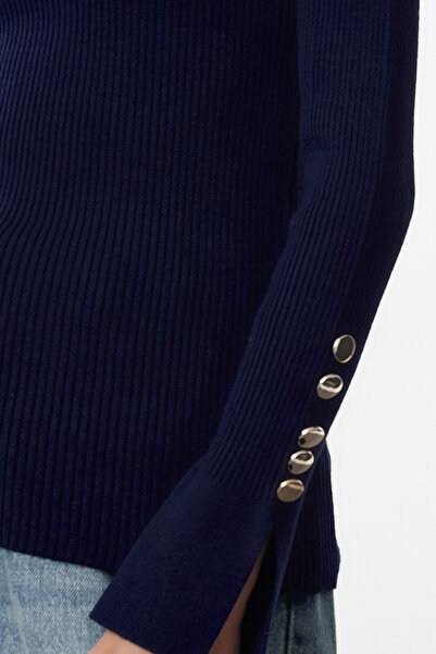 Trendyol Collection Pulover de tricotaj cu detaliu nasturi albastru bleumarin TWOAW24KZ00309