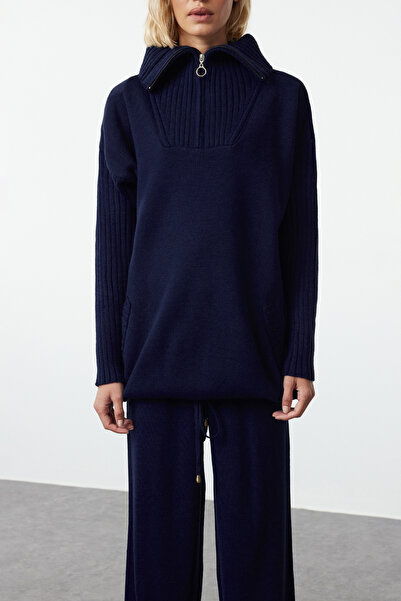 Trendyol Collection Sötétkék állógallér cipzáras kötöttáru szett - TWOAW25AU00025