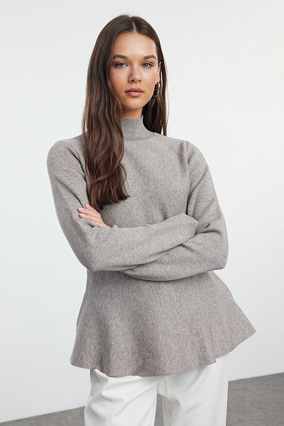 Trendyol Collection Mink Mercerized Look Premium Thread/Special Thread Stand Collar Knitwear Sweater Twoaw25Kz00301