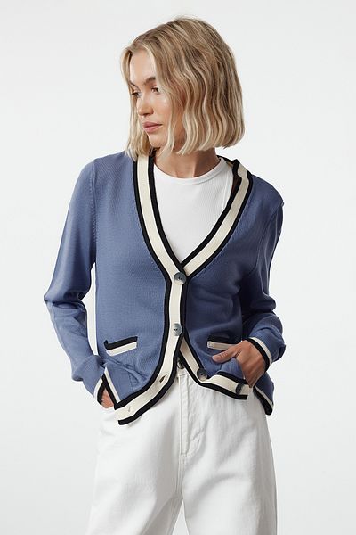 Trendyol Collection Pletený cardigan - modrý blokový vzor, ​​TWOAW25HI00041