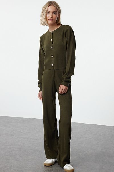 Trendyol Collection Khaki Crop kötöttáru alsó-felső készlet TWOAW25AU00026