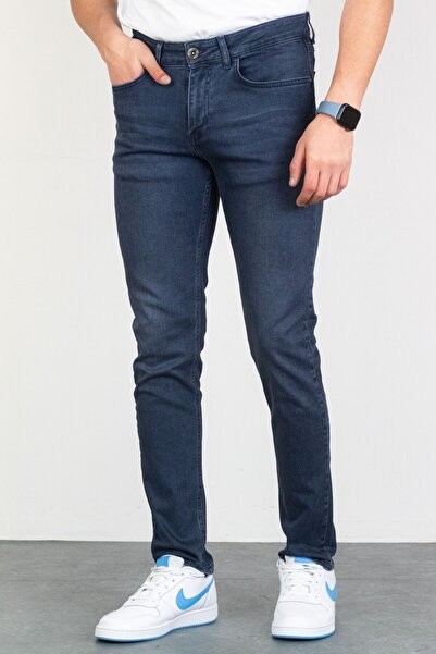 HLT JEANS Erkek Lacivert Slim Fit Likralı Esnek Taşlamalı Kot Pantolon HLTHE00842