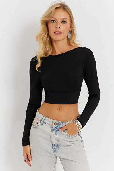 Cool & Sexy Black Back Tie Crop BlouSe - Dámská EY2861
