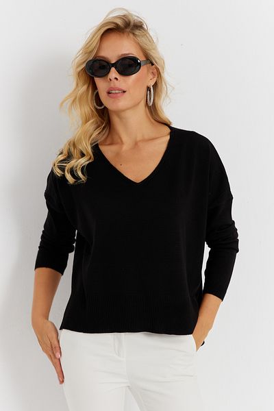 Cool & Sexy Pulover negru din tricotaje - damă, față scurtă, YİL551