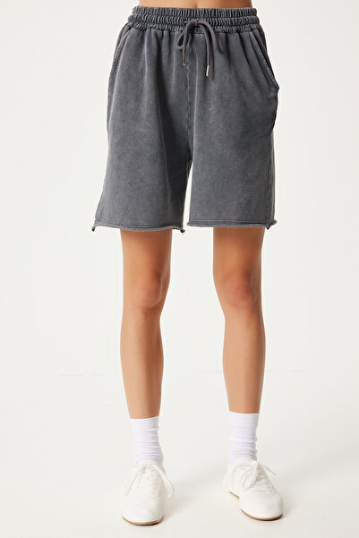 Happiness İstanbul AnthracitE ColorEd WomEn's KnittEd Tracksuit Shorts - HW00012