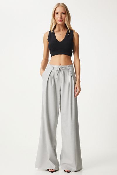 Happiness İstanbul Women's GraY Trousers with High Waist and Belt - FN03280