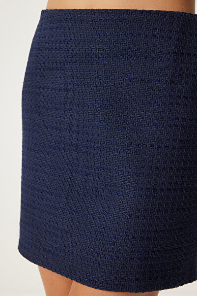 Happiness İstanbul sötétkék mini tweed női szoknya - UL00037