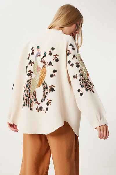 Happiness İstanbul Kimono din in - broderie portocalie crem, femei, DE00035