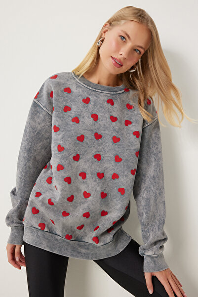 Happiness İstanbul Pletená dámská mikina s antracitovým srdcem - NJ00159