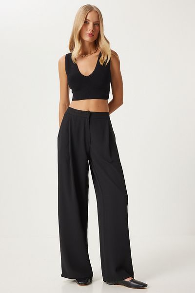 Happiness İstanbul Women's Black PleatedPalazzoTrousers - Ul00038