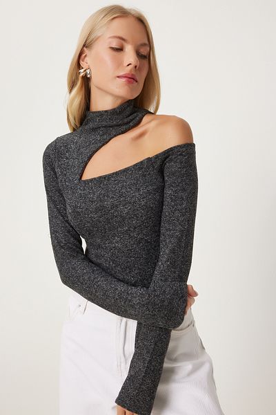Happiness İstanbul Anthracite Colored Women's KnittedBody-CutOut Detail, Fn03309