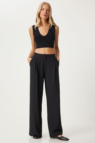 Happiness İstanbul Women's Black PleatedPalazzoTrousers - Ul00038
