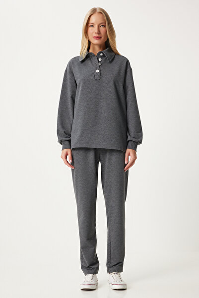 Happiness İstanbul AnthracitE Polo Collar WomEn's Tracksuit SEt - FN03295