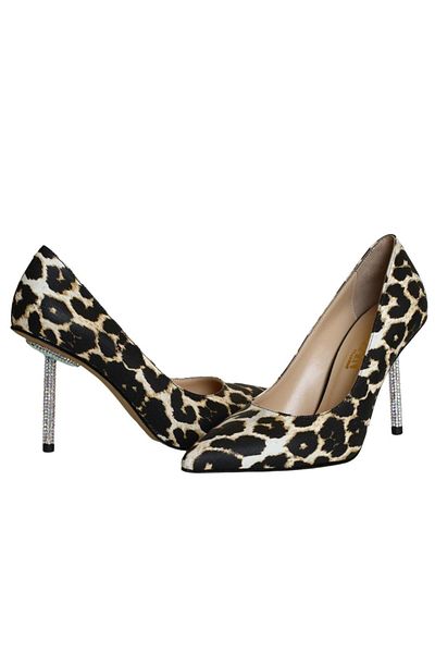 Platin Patent Leather Leopard Patterned Women's Heeled Shoes