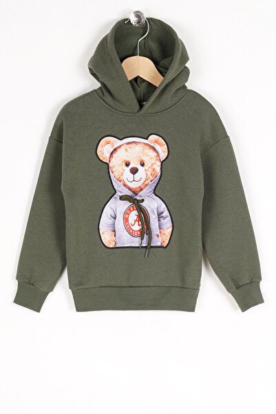 zepkids سويت شيرت للأولاد بغطاء للرأس وأكمام طويلة مطبوع عليه دب كاكي