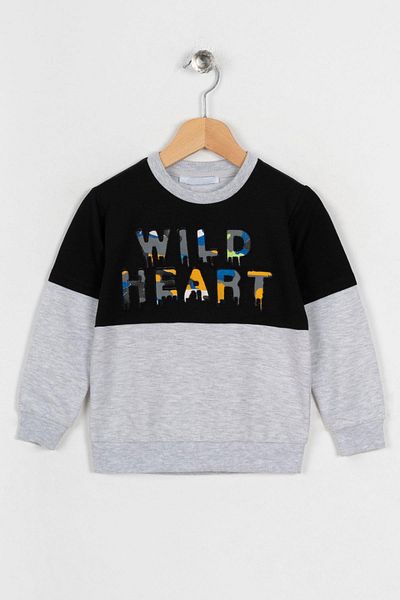 zepkids Crew Neck Long Sleeve Black Gray Color Boy's Sweatshirt