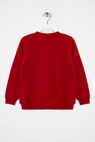 Bittoş Crew Neck Long Sleeve Respect Printed Red Color Boy's Sweatshirt
