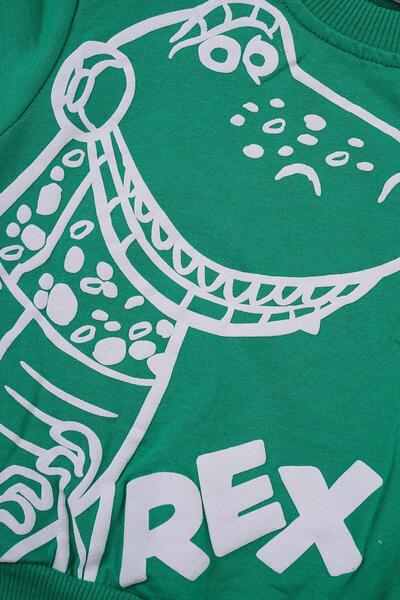 zepkids Crew Neck Long Sleeve Crocodile Rex Printed Dark Green Color Boy's Two Pieces Suit