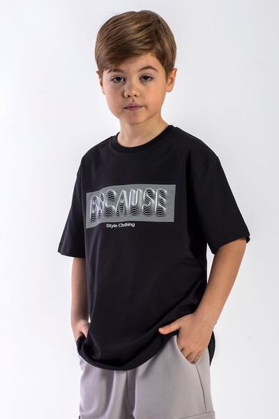 zepkids Majica za dečake crne boje sa kratkim rukavima i okruglim izrezom sa ...