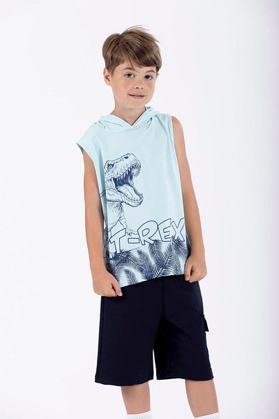 zepkids Tricou cu glugă cu imprimeu Trex albastru pentru băiat