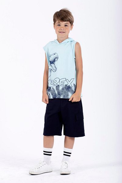 zepkids Tricou cu glugă cu imprimeu Trex albastru pentru băiat