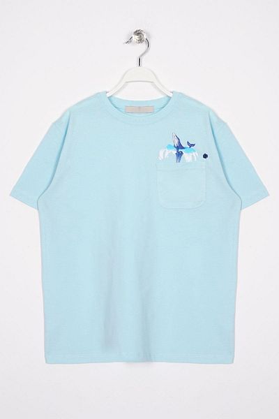 zepkids Tricou pentru băiat de culoare albastru deschis cu mânecă scurtă cu imprimeu miere