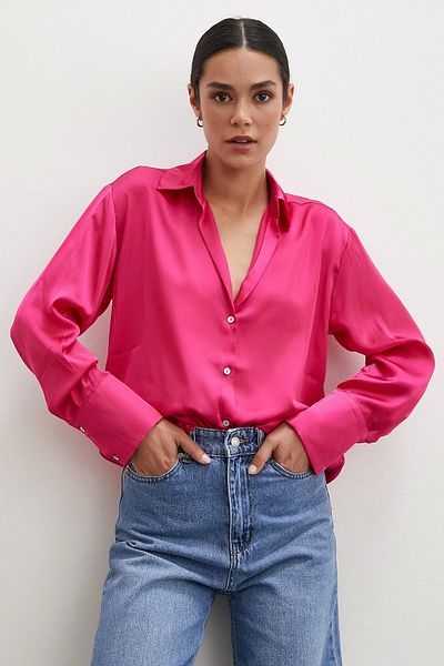 Never more Fuchsia Satin Basic Shirt