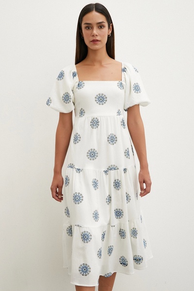 Never more Blue Linen Dress - Back Bow