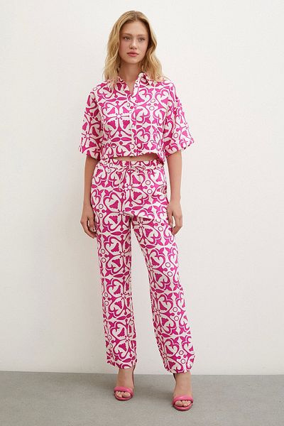Never more Fuchsia Pipe Leg Elastic Waist Trousers
