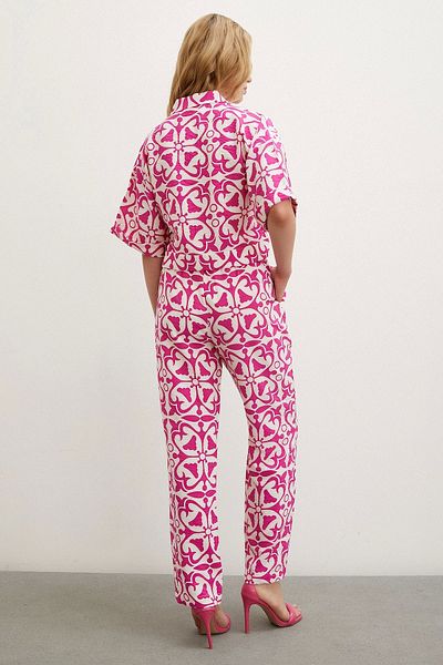 Never more Fuchsia Pipe Leg Elastic Waist Trousers