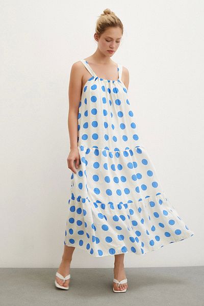 Never more White Strappy Polka Dot Dress