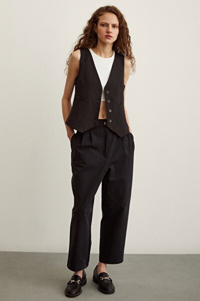 Never more Double Front Pleated Trousers Black